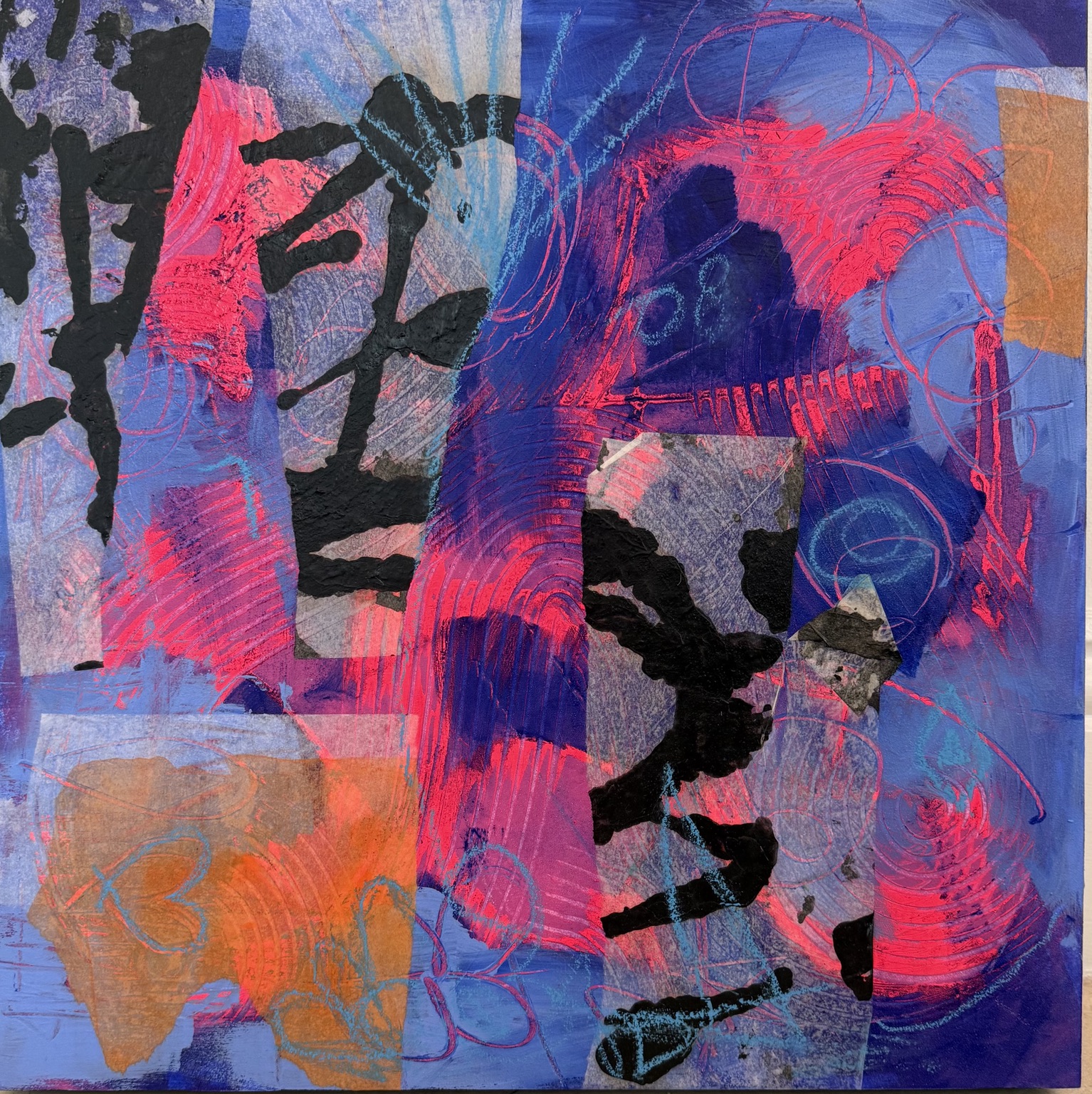Bright pink, violet and black abstract painting